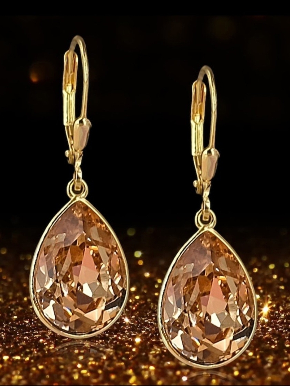 Gold Teardrop Earrings Made With Crystalized Swarovski Elements, Sterling Silver